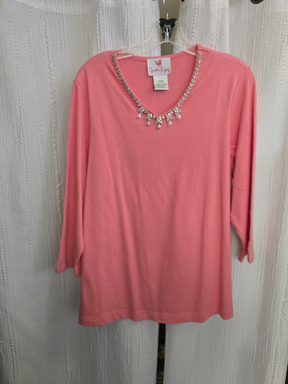 Embellished Coral Pink V-Neck Women's Top